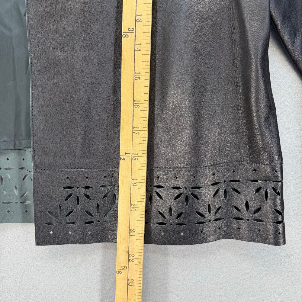Doncaster Leather Jacket Women's 10 Black Open Leather Laser Cut Trim Lined EUC - Picture 12 of 12